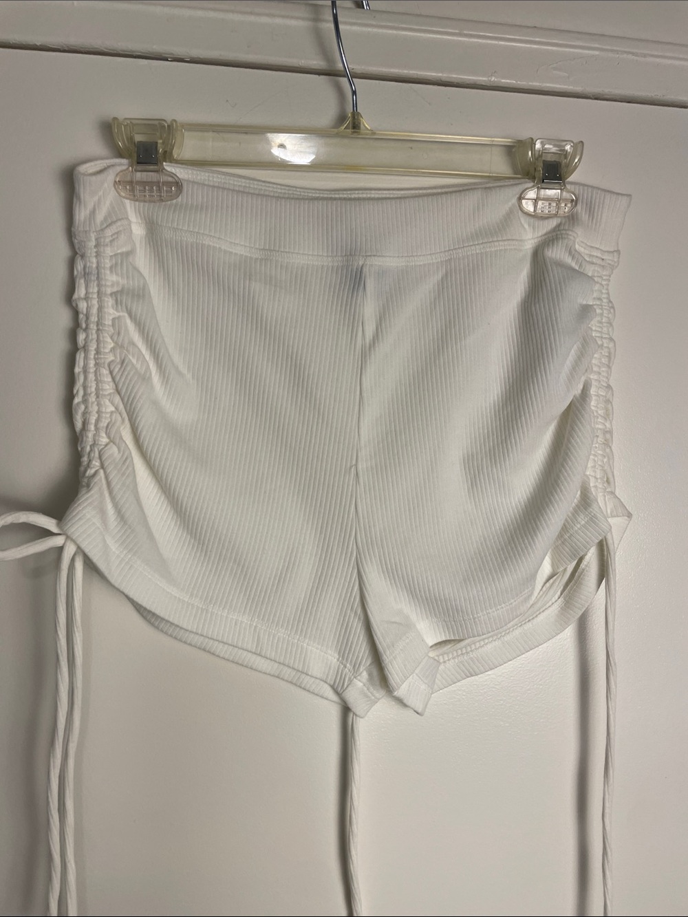 Forever 21 White Ribbed Side-Tie Bike Shorts
